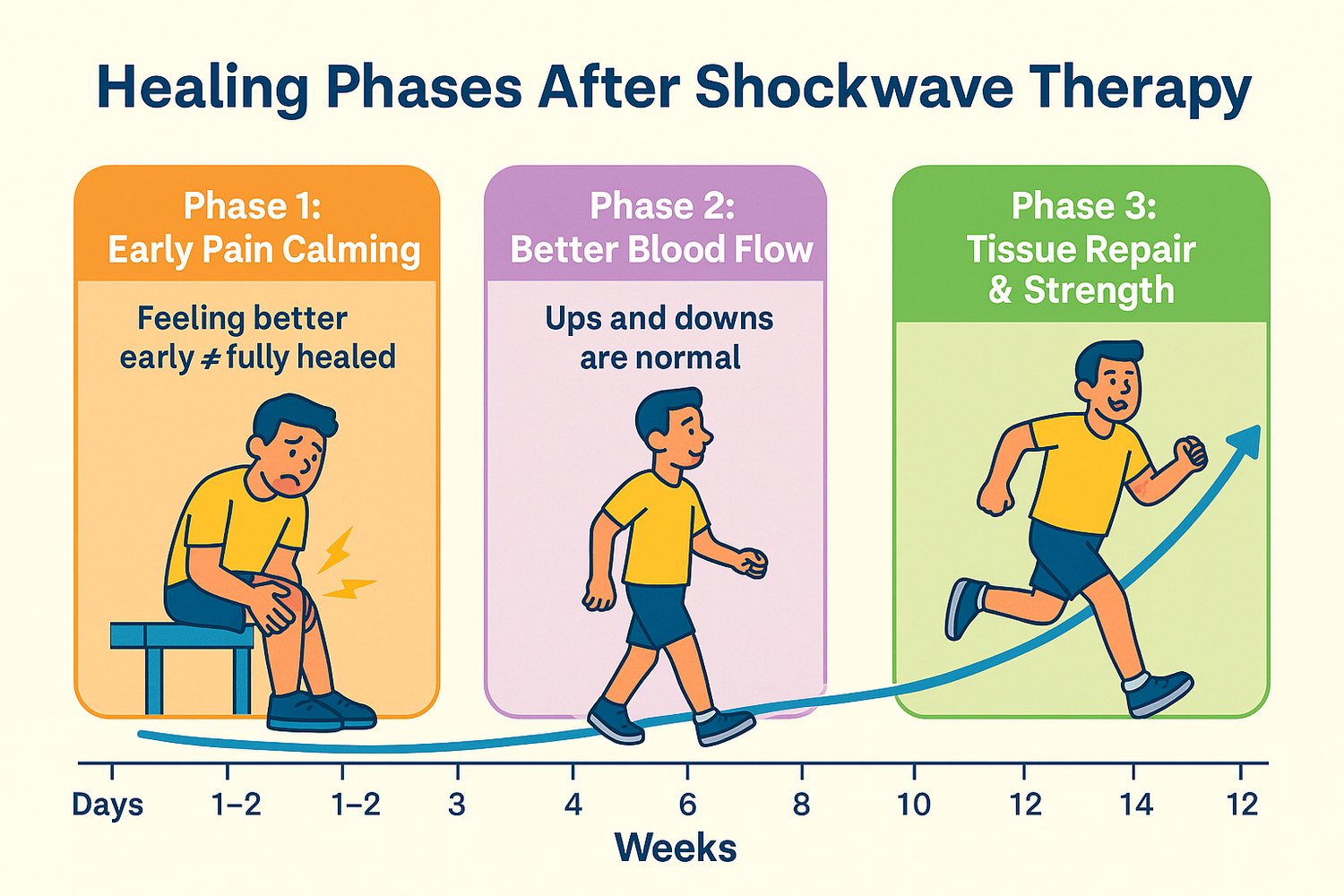 Poster outlining what to expect across the first six weekly shockwave therapy visits